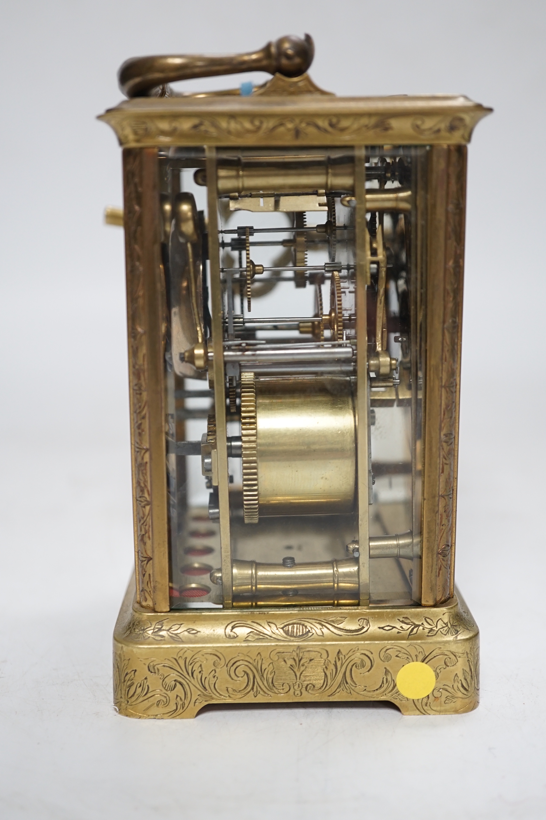 A late 19th century brass carriage clock, 12cm high